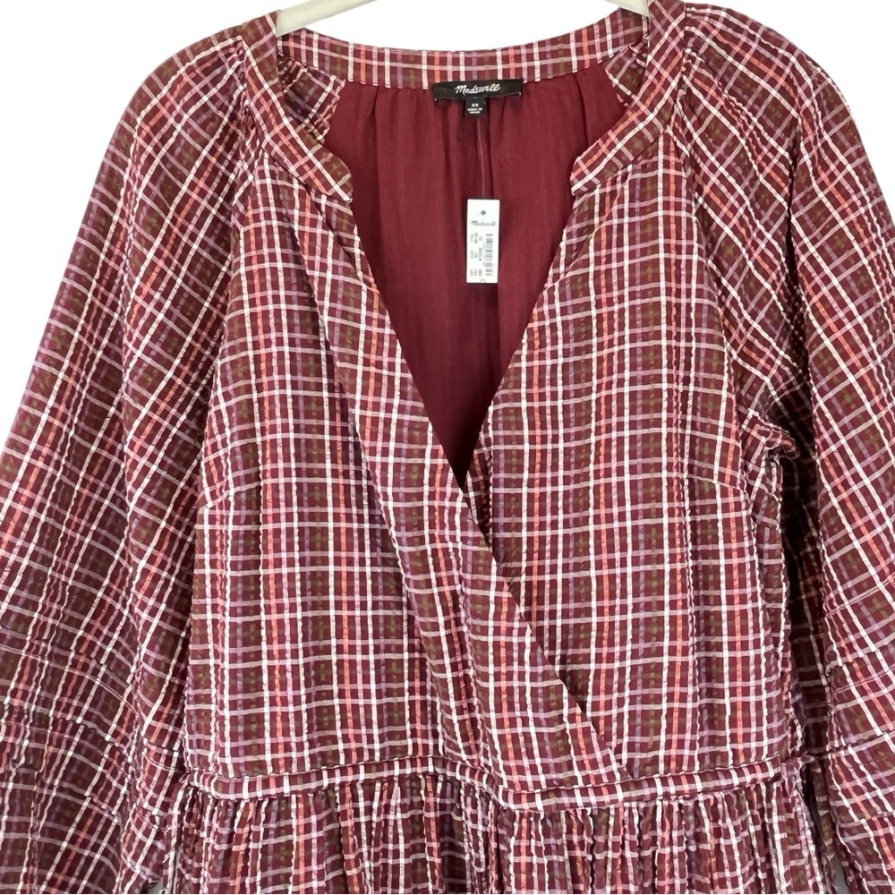 NEW Madewell Seersucker Wrap Mini Dress in Dark Merlot StripSz XS NWT - Picture 6 of 15
